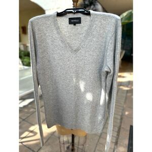 Tony Melillo Light Grey 100% Cashmere V-neck Long Sleeve Knit Sweater Size L ATM